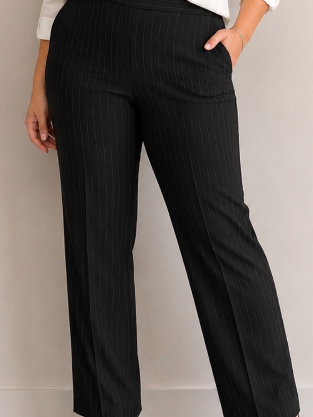 Kasper Classics Petite Pinstripe Career Pants – Women’s 16P Black Stretch Slacks
